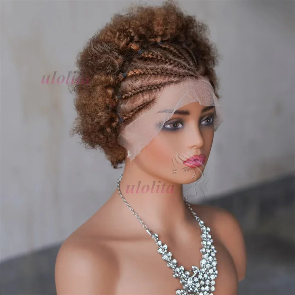 13x4 Lace Frontal Afro Krøllet Paryk 100% Brasiliansk Remy Hår 6 Ombre Highlights Bouncy Krøllet Paryk Ægte Hår Parykker med Fletninger_voghion.com