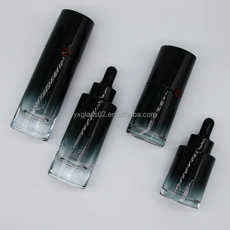 Luxury Cosmetic glass bottle set new special fashion style skincare cosmetic packaging with spray pump cap cover manufacture