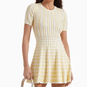 Wisrise Fashion Custom New Wholesale  Casual Lady Style for Daily Women's Striped Short Sleeve Knit Mini Dress