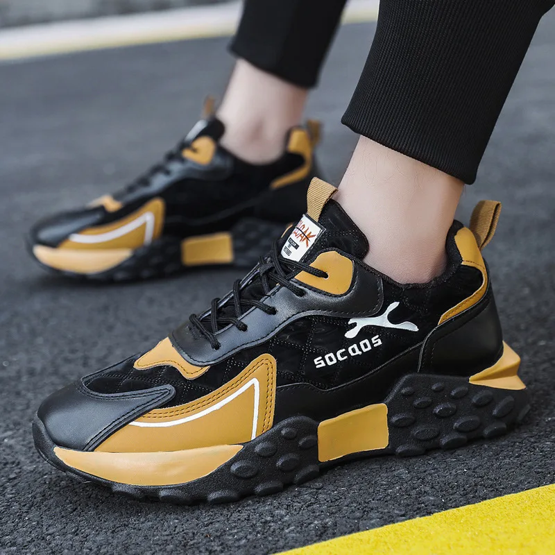 FUJEAK mannen wandelschoenen fitness schoenen sneakers running tennis schoenen casual street running mode lichtgewicht ademende slippers Bruin 42 EU