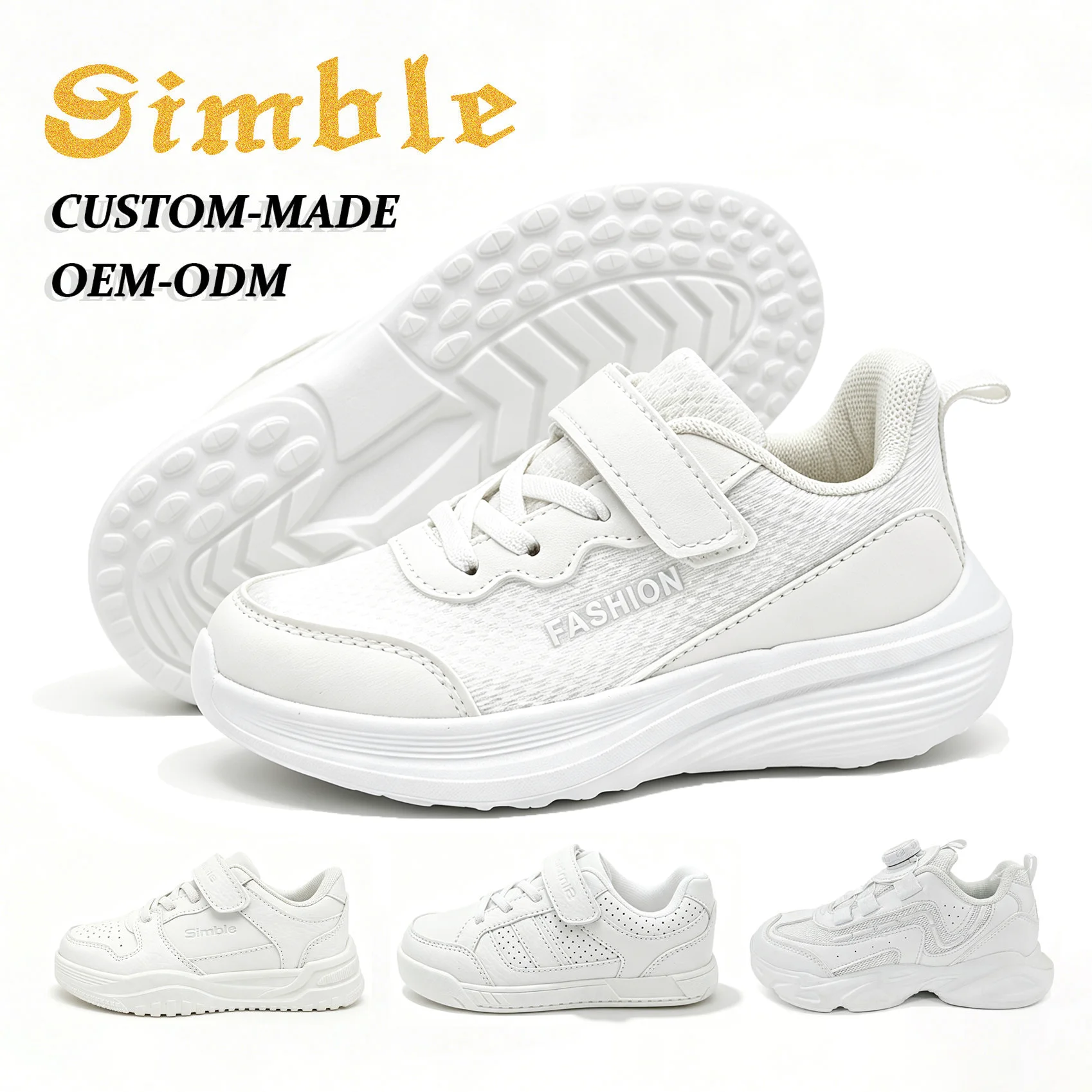Custom Fashion Trendy Children Sports Shoes Breathable Mesh Light-weight Soft EVA Kids White School Shoes