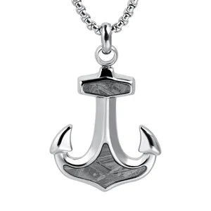 Trendy Luxury  Charming Pendant Real Meteorite Inlay Stainless Steel Anchor Men Necklace Pendant