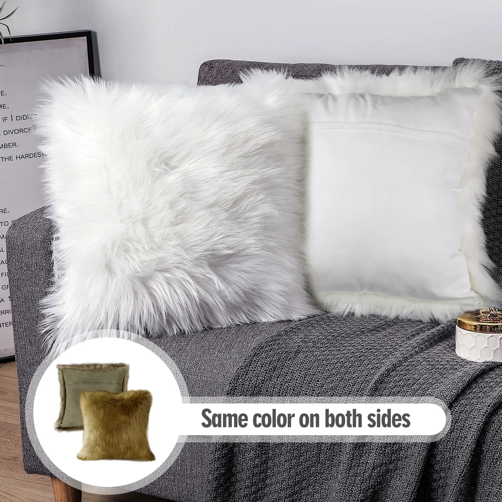 Artificial Fur Pillow Cover Chamois Leather Single Side Fluffy Long