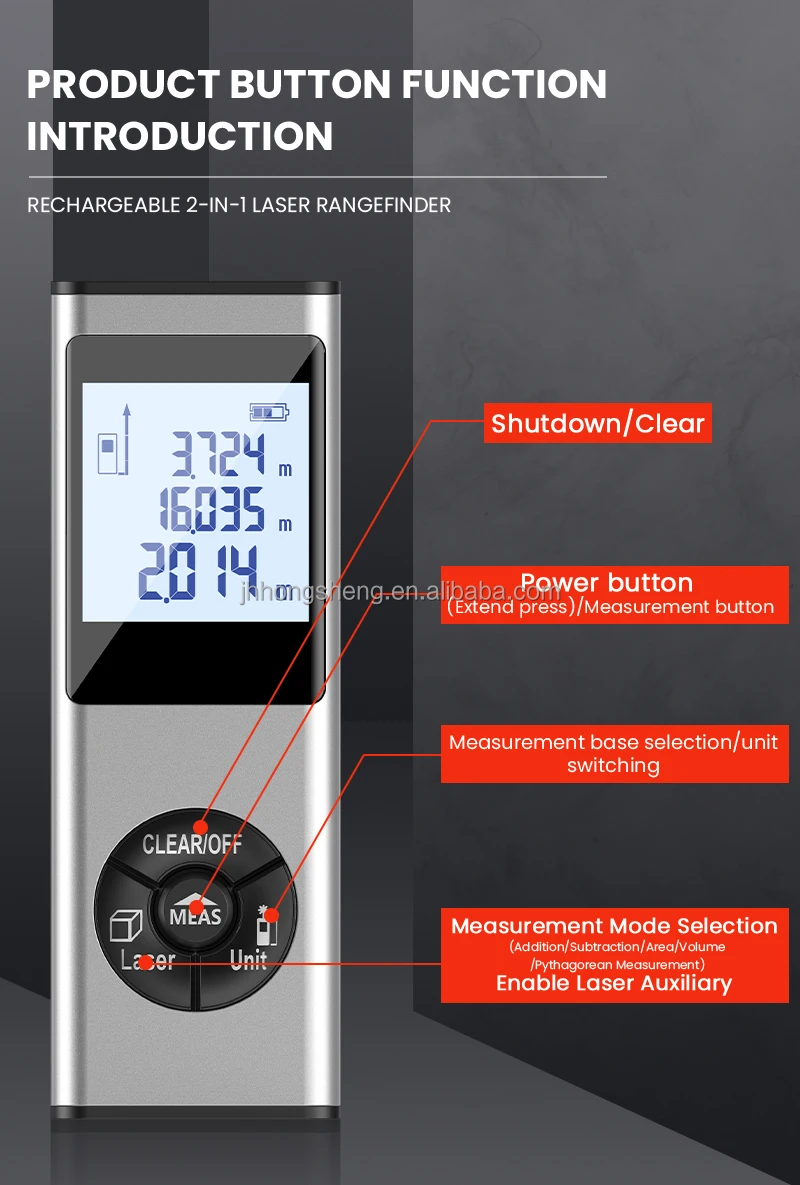 Mini Handheld Laser Rangefinder Sight Measure Tool Laser Distance Meter with LCD Backlight 50m Digital Laser Distance Meter