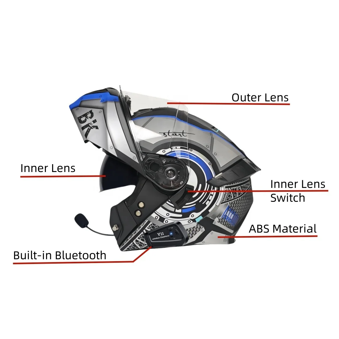 New Abs Modular Helmet for Adults Bluetooth Open Face Helmet Casco Moto Head Crash Motorbike Motocross Motorcycle Helmets