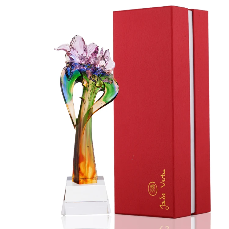 Small Bridge Custom Creative Style Lotus Flower Award Wholesale UV Printing Welcome Gifts Liuli Crystal Trophy Cup