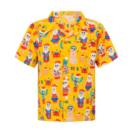 Fashion Custom Yellow Christmas Santa Little & Big Boys 3D Print Hawaiian  Shirt Aloha Button Down Dress Shirt for 3-16 Teenagers