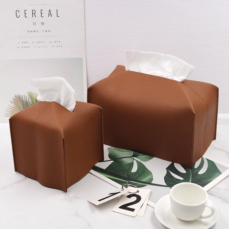 Modern Decorative Leather Rectangular Tissue Box Case Household Foldable Home Restaurant PU Leather Organizer