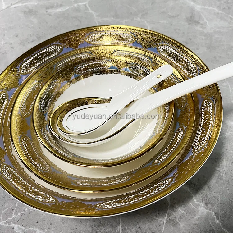 Tableware Dinner Plate Electric Machine Golden New Bone China Dinner Set 109pcs Dinnerware Luxury Porcelain for 12 Person