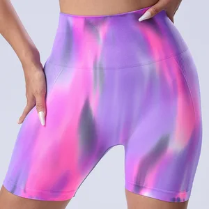 Women's High Quality Seamless Tie Dye Color Yoga Pants High Waist and Hip Lift Gradient Exercise Fitness Shorts