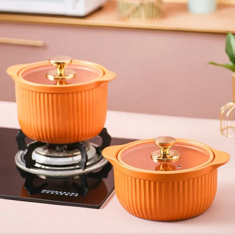 Matte Color Glaze Ceramic Tableware Casserole With Glass Lid High Temperature Resistant Open Flame Household Stew Pot