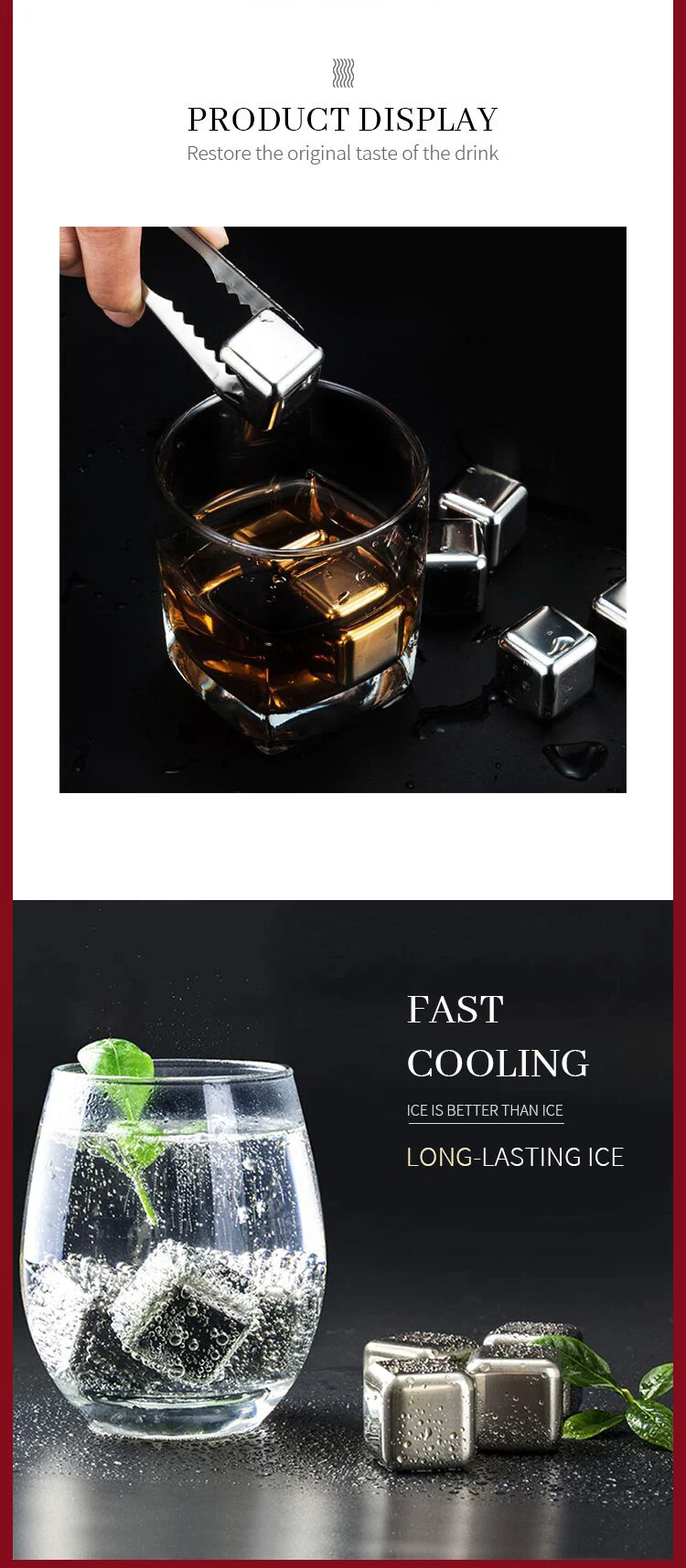 Reusable Whisky Chilling Wine Stones Stainless Steel Ice Cubes Set