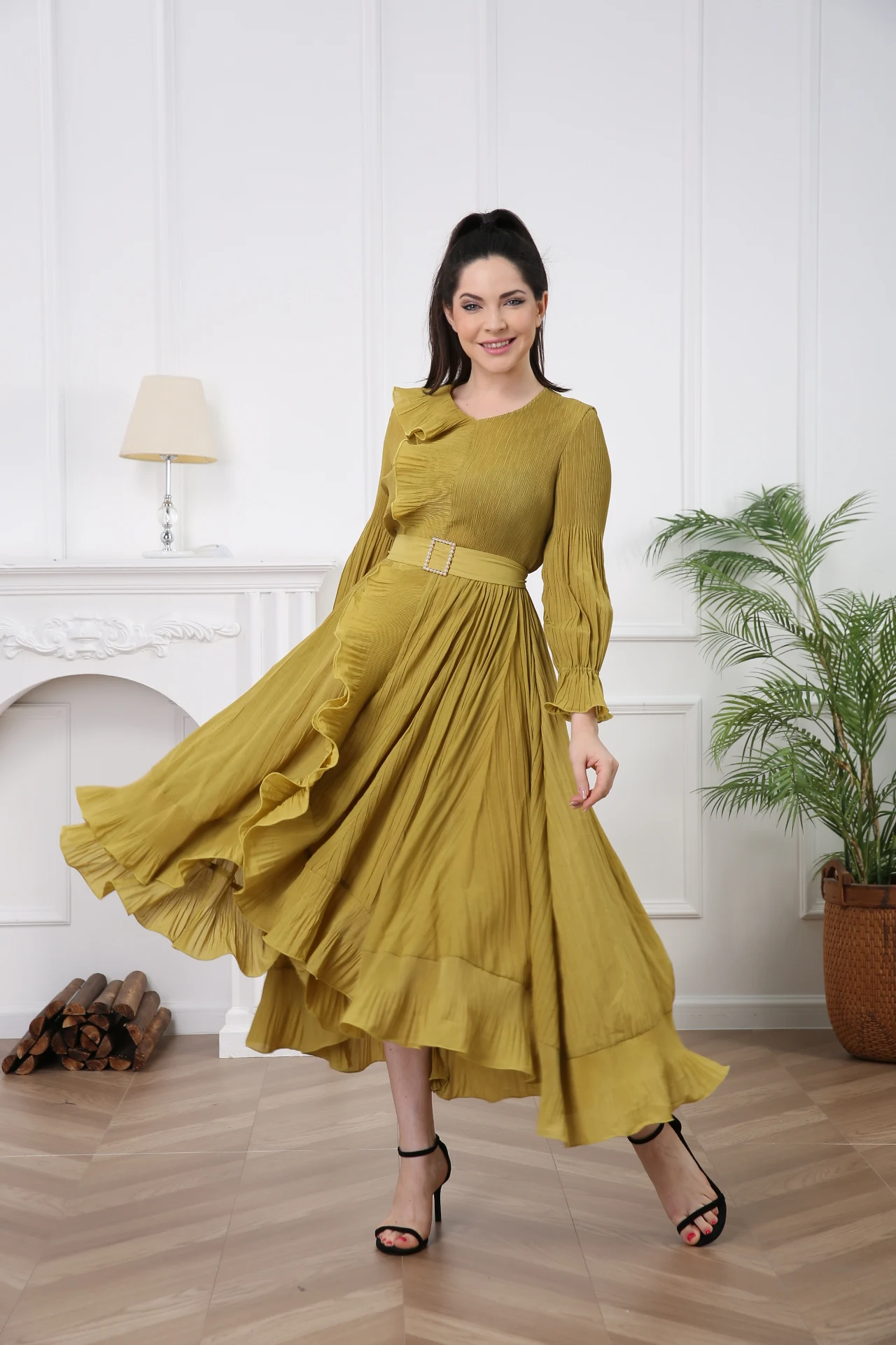 High Quality Church Dresses for Women Vintage Mustard Yellow Long