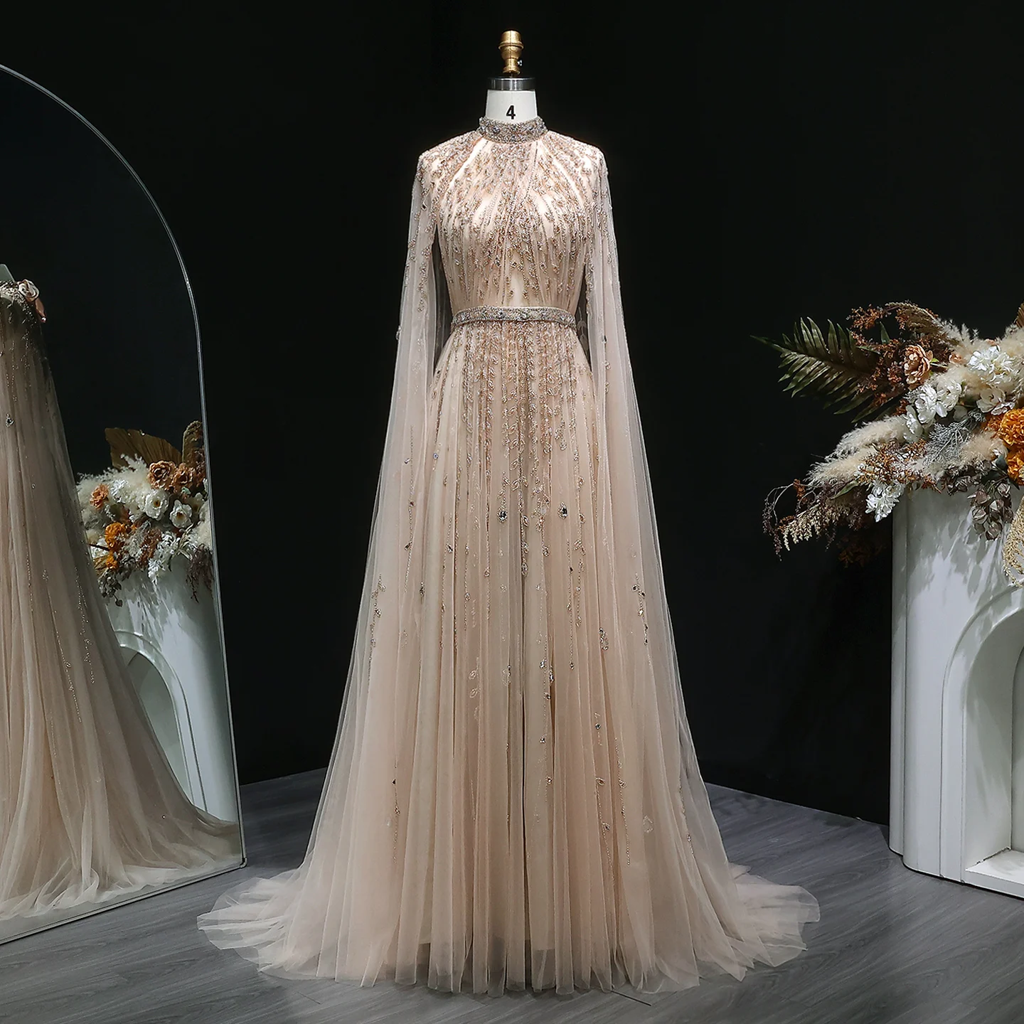 Sharon Said SS495 Luxury Dubai Champagne Cape Sleeve Evening Dress Lilac Elegant  Arabic Women Wedding Party Gown| Alibaba.com