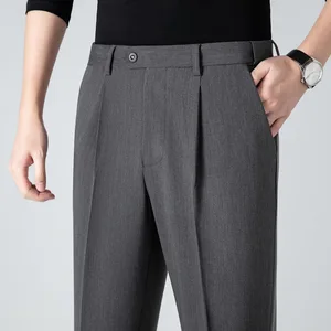 Business New Four Seasons High-end Elastic Waist Casual Suit Pants for Men Straight-leg Trousers
