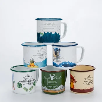 Custom 7cm/8cm/9cm/10cm Travel Coffee Mug Promotion Gift Enamel Mug With Enamel Outside Camping Mugs