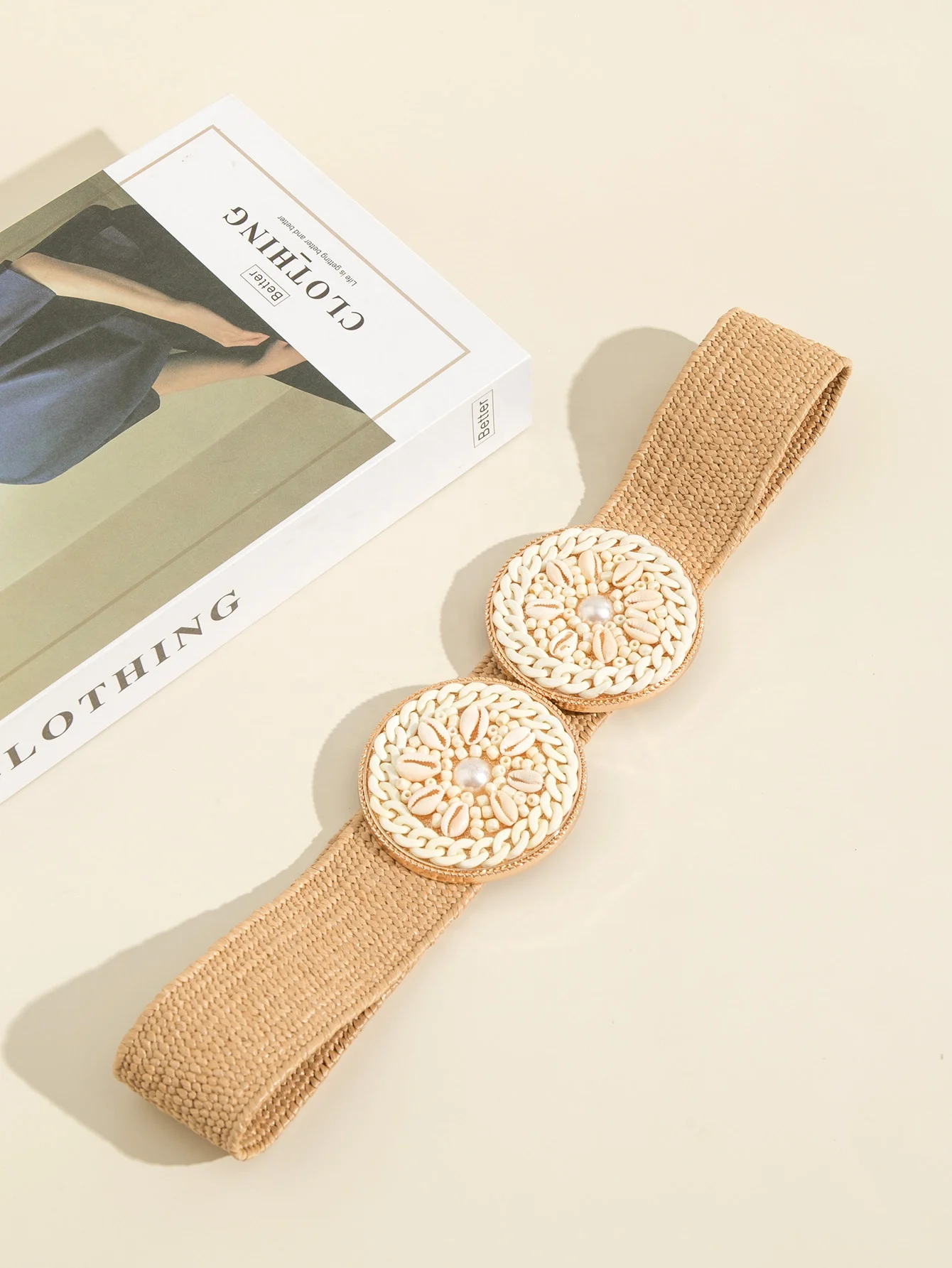 Straw Woven Elastic Stretch Waist Belt Women Skinny Dress Belt Cinch Fashion Double Round Female Metal Buckle