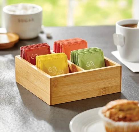 Bamboo Divided Storage Bin Container Drawer Organizer Crate Box For ...