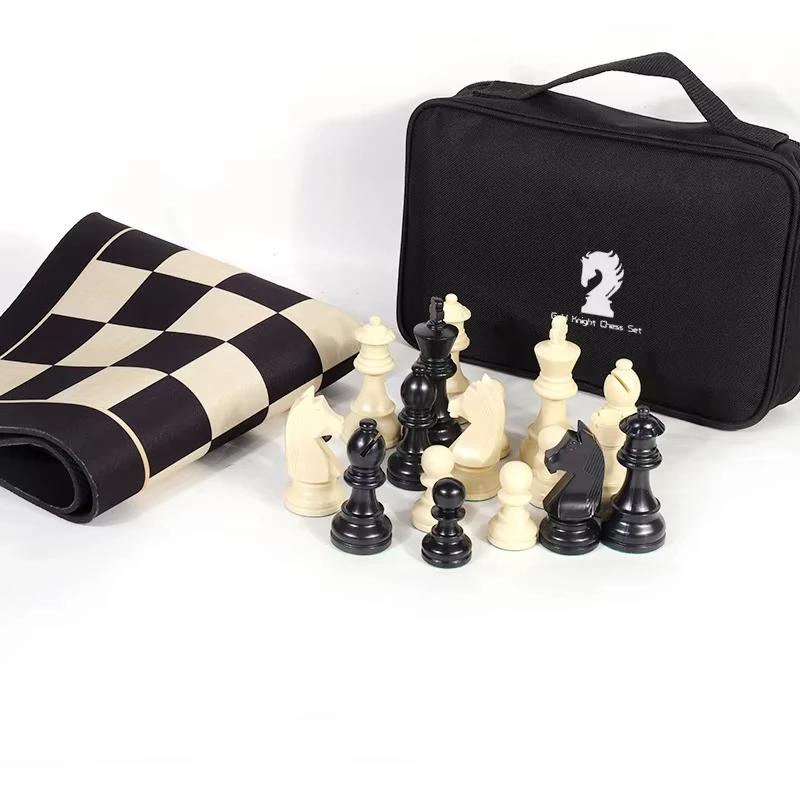 High Quality Heavy Chess Set With Storage Bag Germanic Knight Chess Portable Chess Travel 21cm Early Education Fabric Board