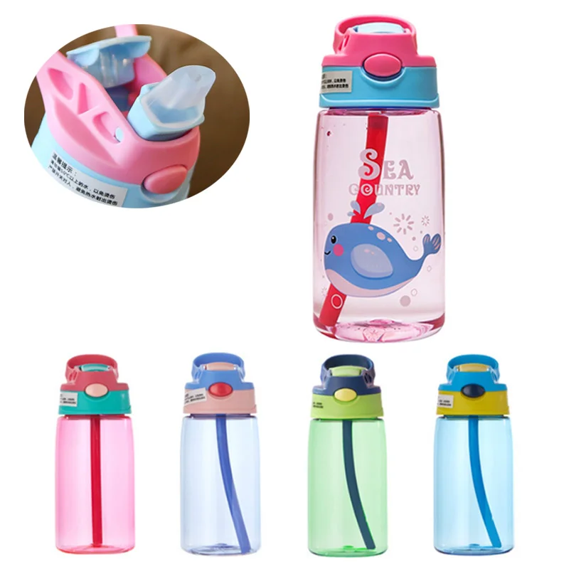 Plastic Cups Cartoon Children's Straw Water Bottle Strap Summer High ...