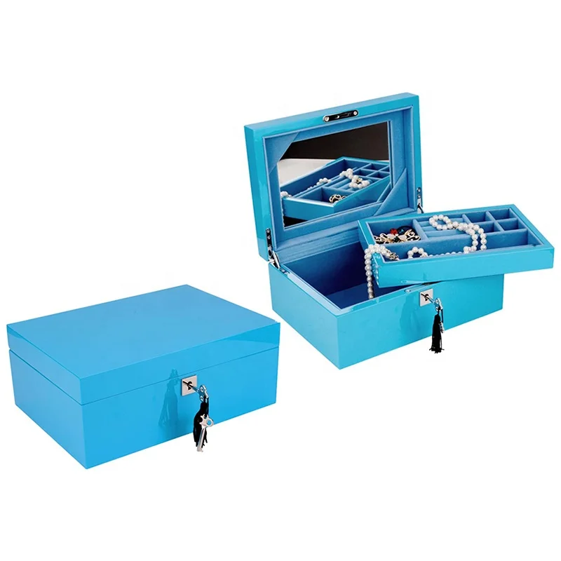 Custom High Gloss Lacquer Luxury Gift Wooden Jewelry Packaging Box With Mirror