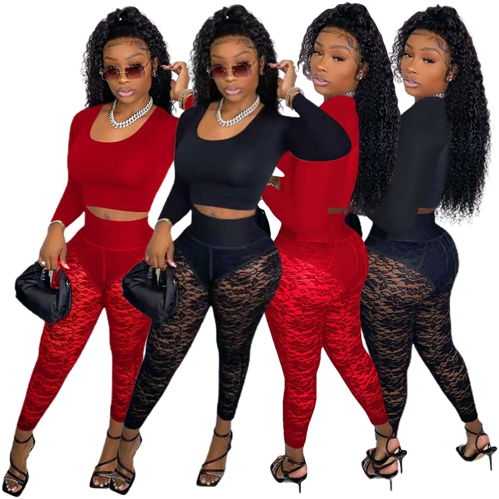 2021 Women Lace Two Piece Set Pant Clothing Outfits Club Party Bodycon Mesh  Lounge Night Wear Sexy 2 Piece Pant Sets Outfits - Buy 2021 Summer Fall  Winter Boutique Clothes,One Piece Jumpsuit