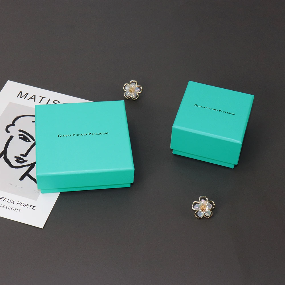 Классическая универсальная верхняя и базовая упаковочная коробка Tefany синяя бумажная картонная подарочная коробка для ювелирных изделий колец и серег индивидуальный Чехол