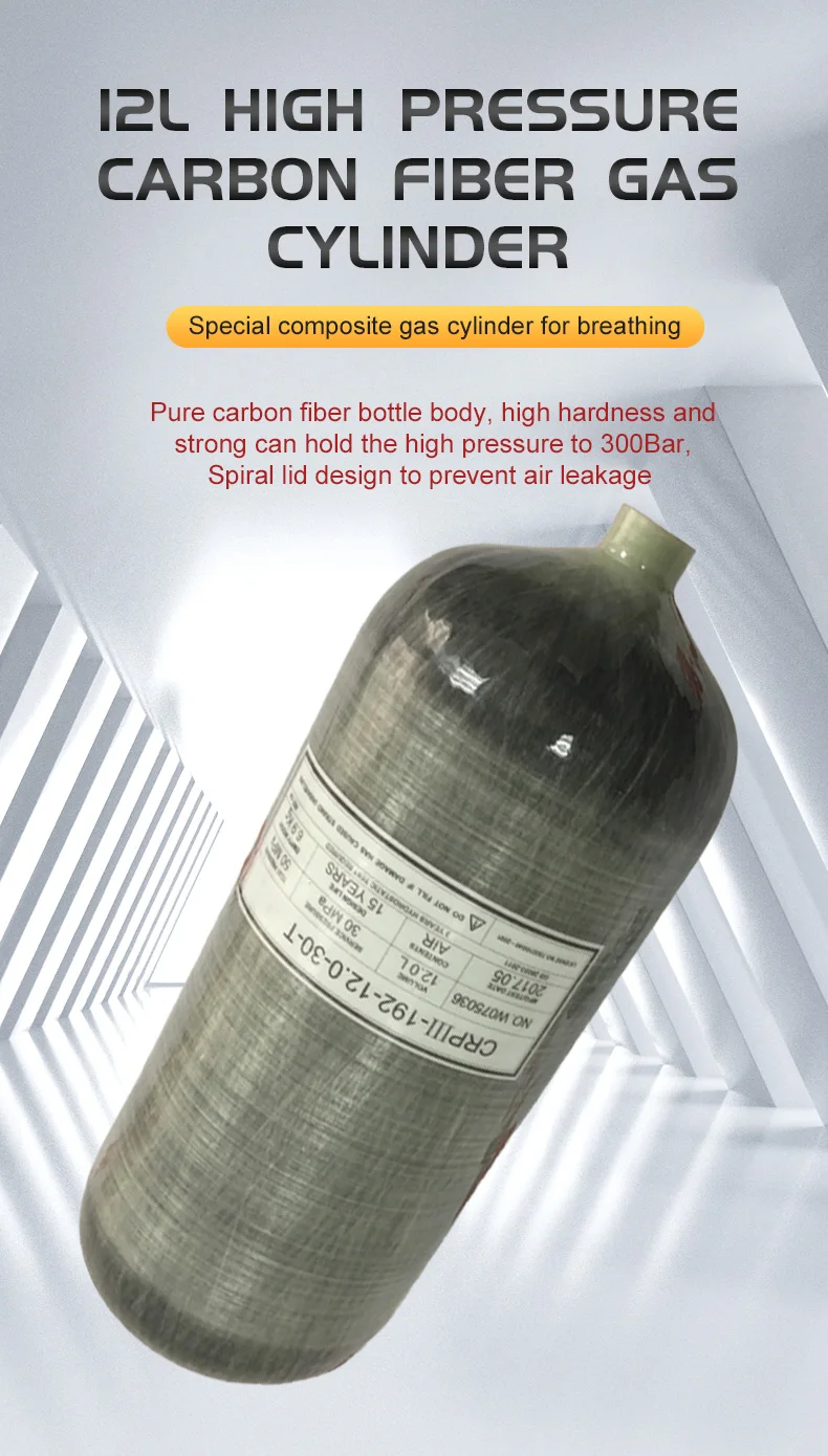 12l Carbon Fiber Air Tanks 30mpa 4500psi Composite Pcp Gas Cylinder For