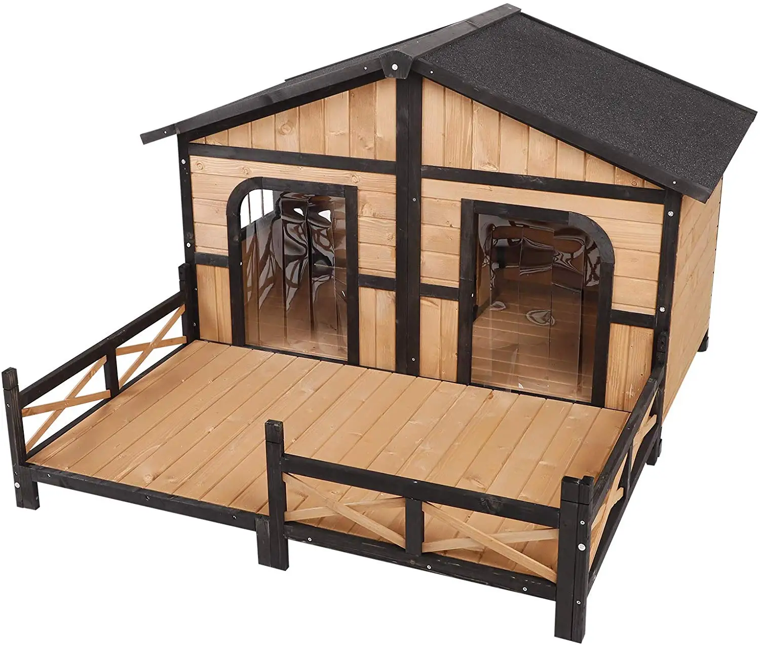 Outdoor Weatherproof Rustic Log Cabin Style Wood Pet Large Dog House Kennel