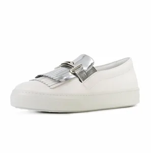 Women White Leather Platform Metallic Fringe Accent Light Luxury Casual Daily Office Shopping Comfort Versatile Shoes Wholesale