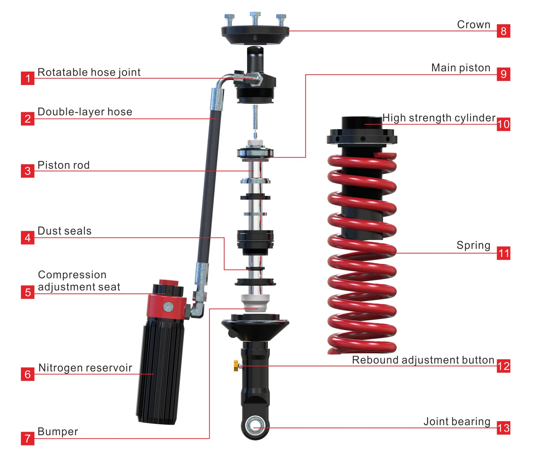 Aumer Compression and Rebound Damping Force Adjustable 4x4 Suspension Lift Kit Shock Absorber for Nissan Navara D40 Xterra NP300