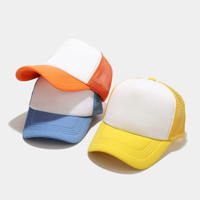 Custom Logo 2-Tone 5-Panel Trucker Hat Adjustable Athletic Fitted Baseball Cap Polyester Foam Front Mesh Back Casquette Blank