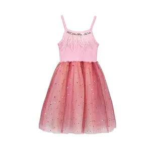 Customizable Explosion pink Feather Spaghetti Strap Frock Design Latest Children Dress Designs