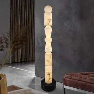 Modern Spanish Designer Simple Marble Floor Lamp Natural Copper Material for Villa Living Room Office Table Lamp Model for Sales