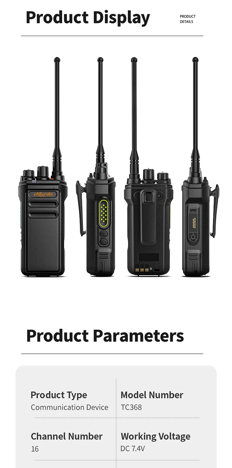 Chierda TC368 Long Range 10w Two Way Walkie Talkie Reduce Noise Handheld Radios for Security bar Outdoors