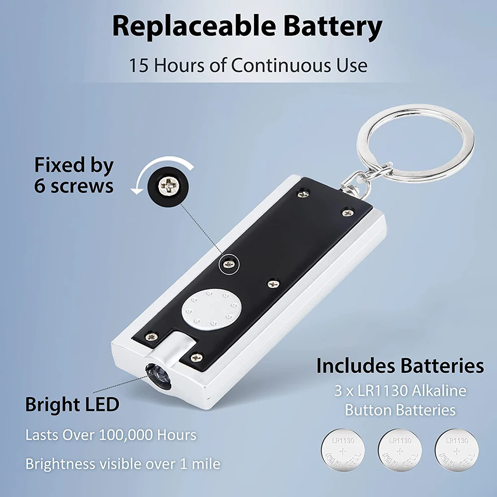 Keychain Flashlight Portable Ultra Bright Little Led Light Key Ring Flat Torch Edc Outdoor Camping Hiking Emergency Lighting