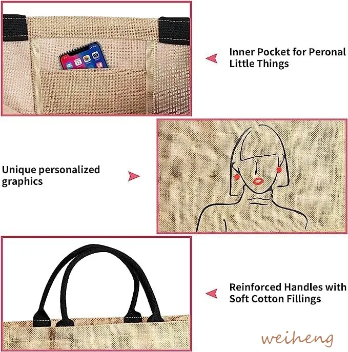 Customized Printing logo Recycled  High Quality Load Capacity Women Small Shoulder Shopping Jute Tote Bag supplier