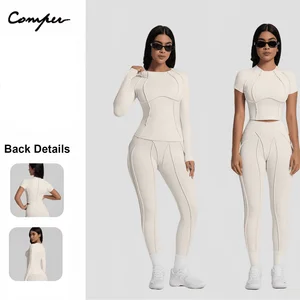 Haiyun Sports-Fit Crew Neck Slim-Cut Nude-Feel Comfortable Soft Touch Skin Running Yoga Short-Sleeve T-Shirt Sets for Women's