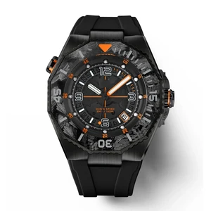 Top Custom Logo 43mm Carbon Fiber Bezel Men's Watches Automatic Mechanical Luxury Sellita SW200-1 for Black Rubber Strap