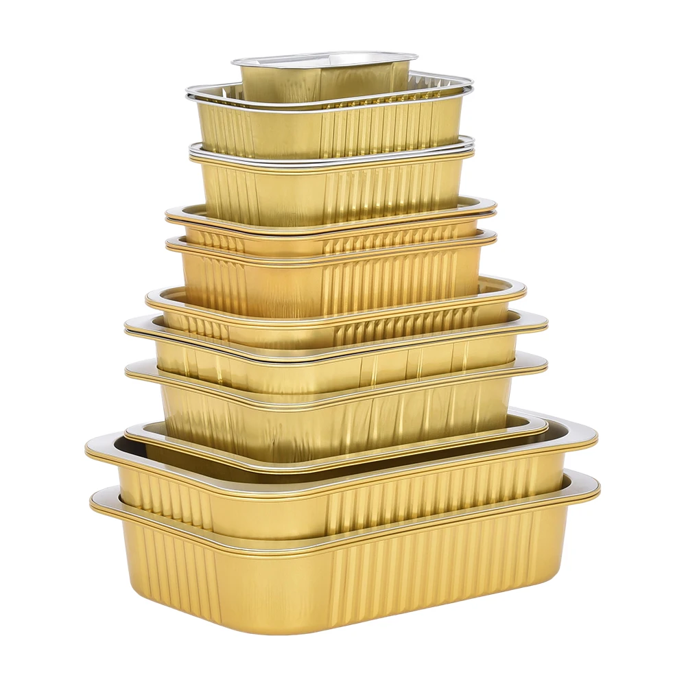 C1800 Reusable 60oz Tin-Color Aluminum Foil Pan Box Freezable Disposable Food Container Soup Plastic Lids Packaging Baking Tray
