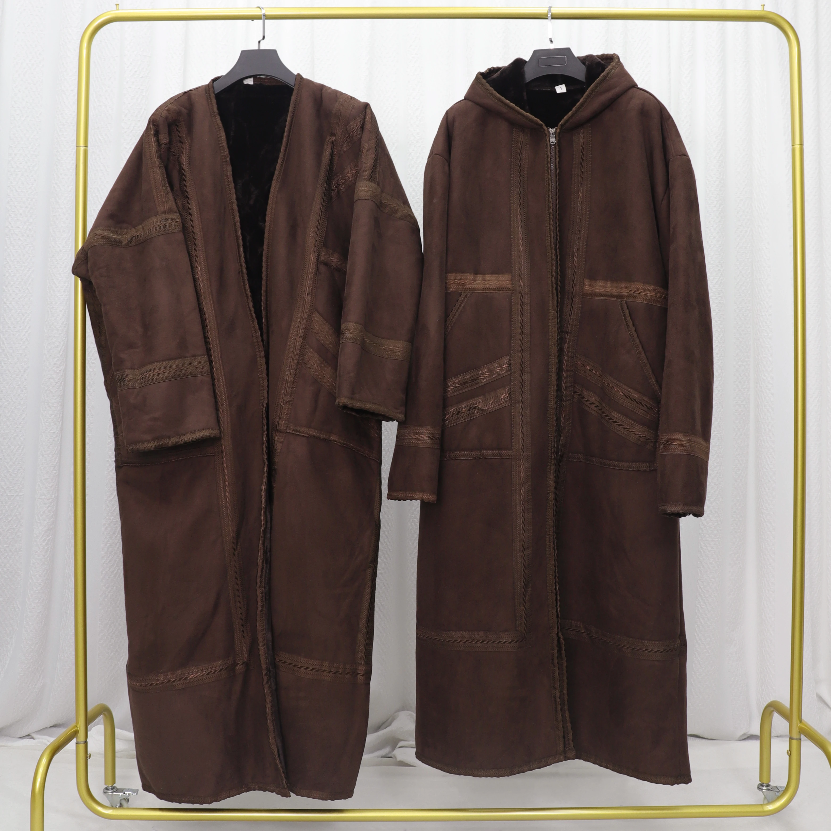 Wholesale Adults Islamic Clothing  Saudi Arabian Thick Warm Chamois Hoodie Faux Fur Cloak Men  Free Size Winter  Thobe