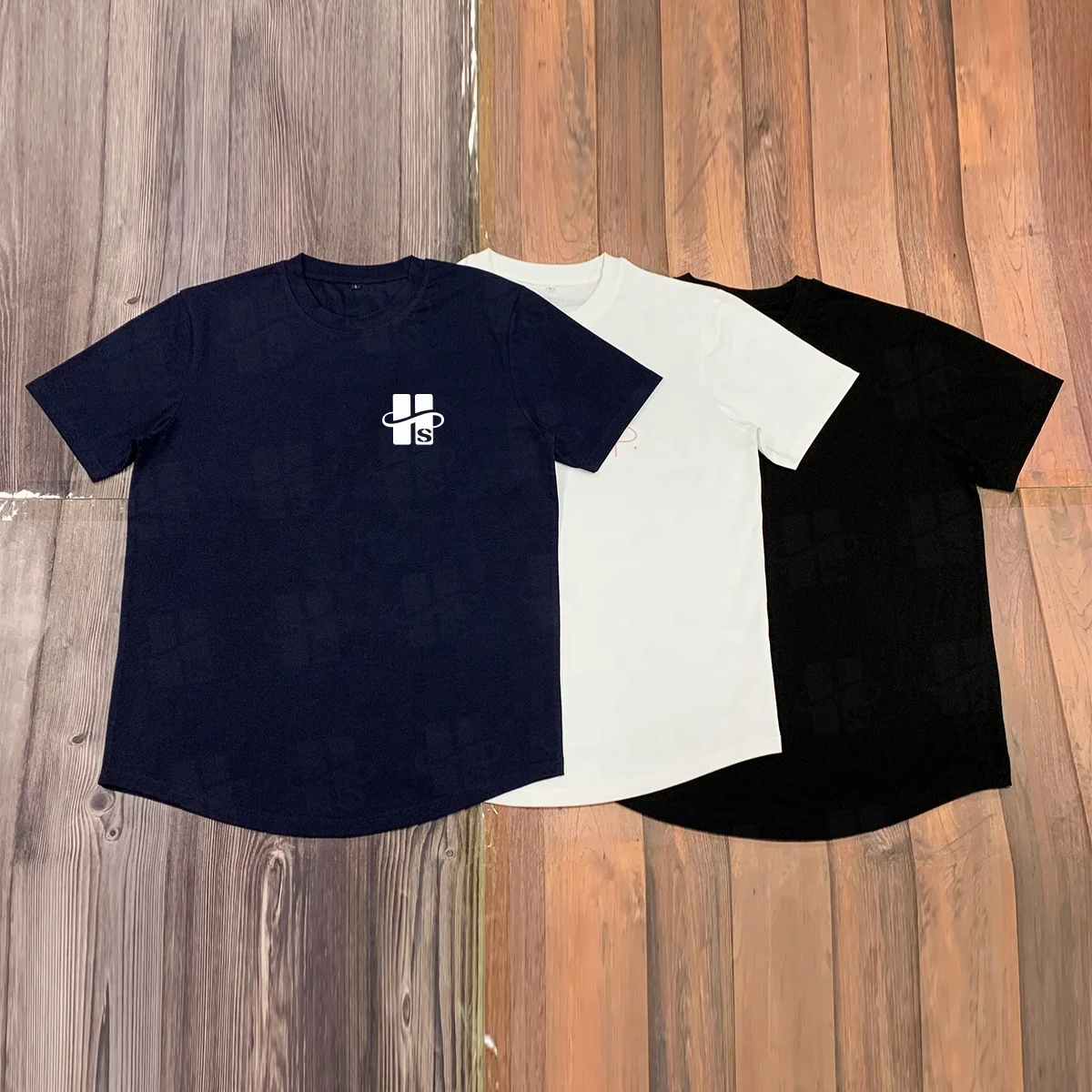 Oem Wholesale 95% Cotton 5% Elastane Tee Longer Curved Hem Round Neck Muscle Fitness Navy Blue Curved Hem T-shirts for Men