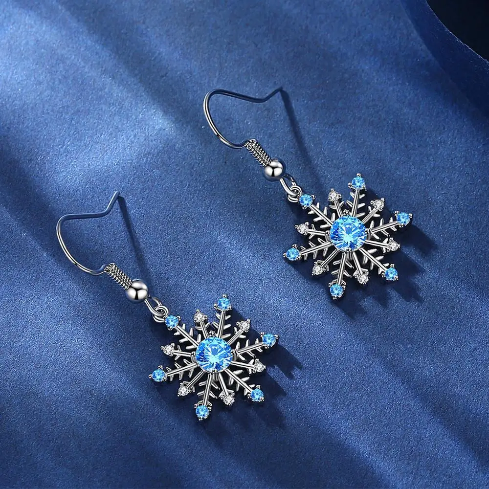 Frozen Snowflake Drop Earrings Blue Snowflake Earrings Zircon Earrings Wholesale