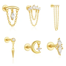 ASTM-F136 G23 Titanium Flat Pads Findings Silver & Gold Earring Wholesale Posts Zirconua Stud Earring Piercing Jewelry