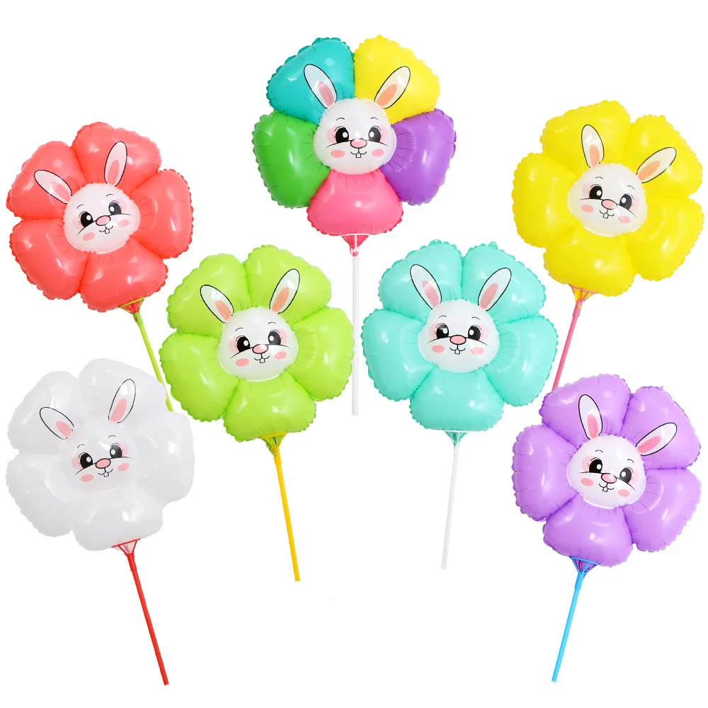 New Rabbit Sunflower Aluminum Film Balloon Cute Animal Foil Balloons Wholesale Easter Bunny Rabbit Girl Birthday