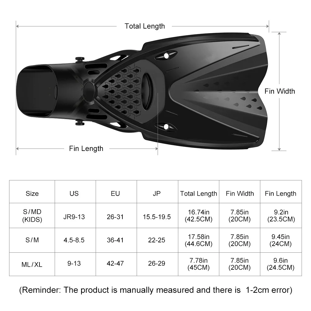 Diving Flippers Adult Adjustable Snorkeling Fins Ultra Resistant Buckles Very Light Ideal for Traveling Snorkeling Scuba Fins