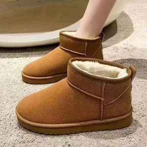 Genuine Leather Wool Snow Boots for Women EVA Sole Sheepskin and Fur Winter Thickened Warm Short-Top Snow Cotton Boots