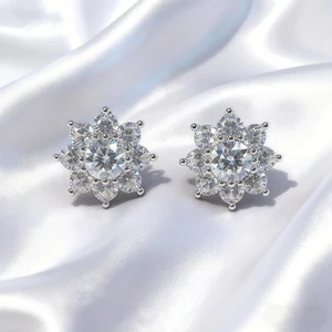 Custom 2026 New Arrival Fine Jewelry 925 Sterling Silver Moissanite Studs Earrings Trendy Bling Sunflower Stud Earring for Women