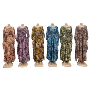 New Fashion Women Sexy Long Sleeve Round Neck Printed Elegant Belted Waist a Line Casual Party Dress