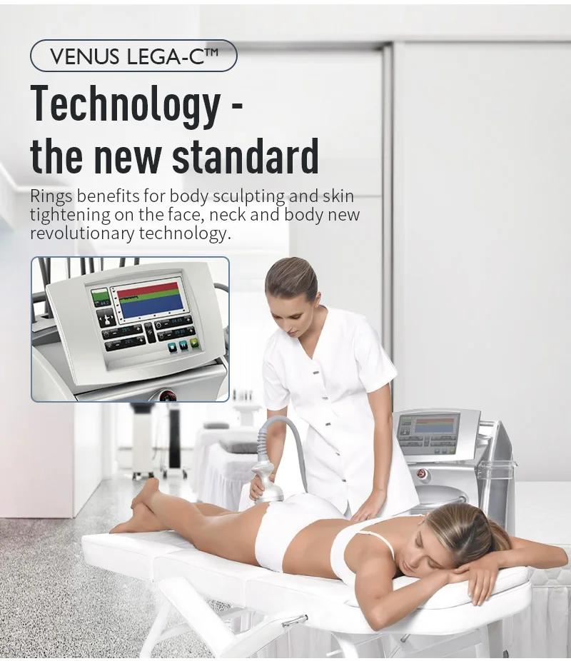 Professional Venus Legacy body contouring machine with Multi-Polar RF, Vacuum Therapy, and 4 advanced treatment handles for skin tightening, cellulite reduction, facial rejuvenation, and non-invasive body sculpting. Venus Legacy Body Contouring & Skin Tightening Machine